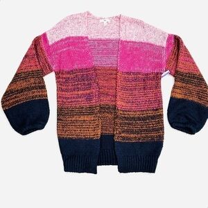 NWOT BP Striped Multicolor Balloon Sleeve Knit Open Cardigan